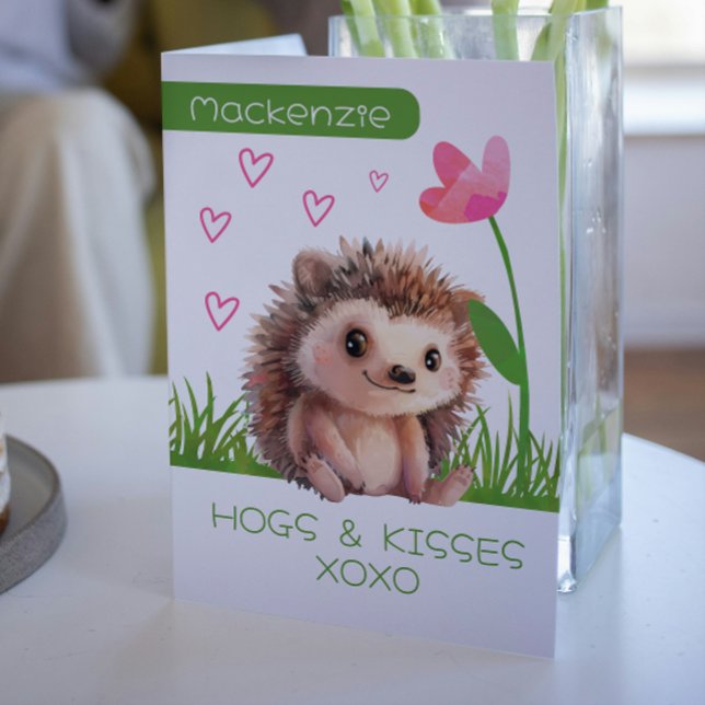 Cartes Pour Fêtes Annuelles Hérisson et baisers Valentines personnalisées (Hedgehog Hugs personalized Valentines Holiday Card by Ricaso. Hogs and Kisses cute hedgehog cards)