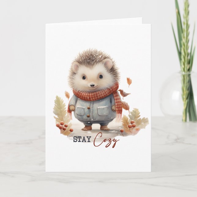 Cartes Pour Fêtes Annuelles Hérisson Hiver BLANC (Devant)