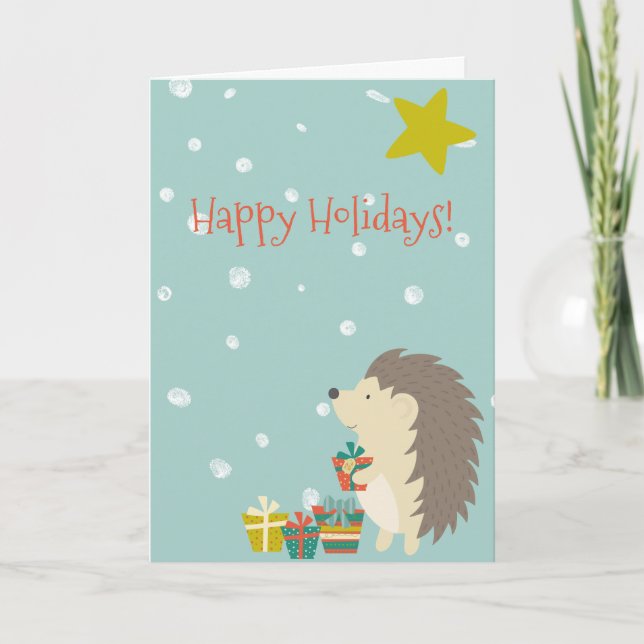 Cartes Pour Fêtes Annuelles Hérisson mignon avec présentants | Noël (Devant)
