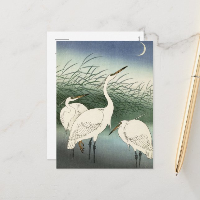 Cartes Pour Fêtes Annuelles Hérons en eau douce par Ohara Koson (Devant/Arrière en situation)