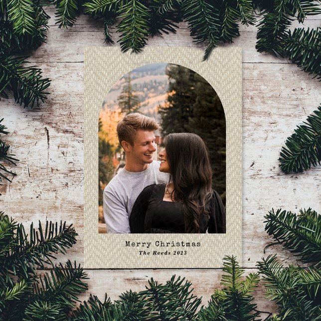 Cartes Pour Fêtes Annuelles Herringbone Beige Tweet Arche photo de Noël (Créateur téléchargé)