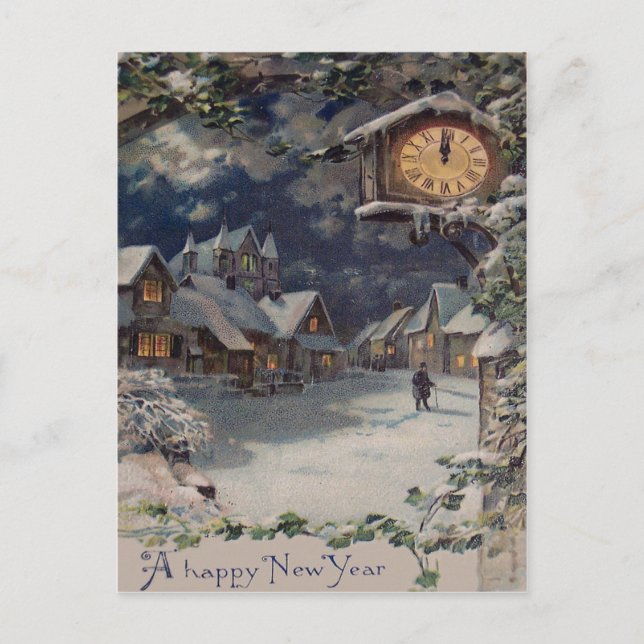 Cartes Pour Fêtes Annuelles Heure du village d'hiver (Devant)