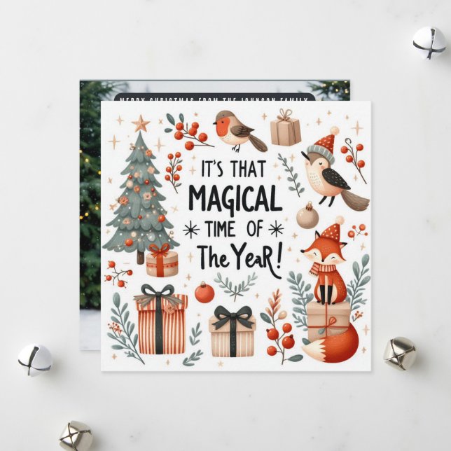 Cartes Pour Fêtes Annuelles Heure magique de l'année imaginaire forestier (Devant/Arrière en situation)