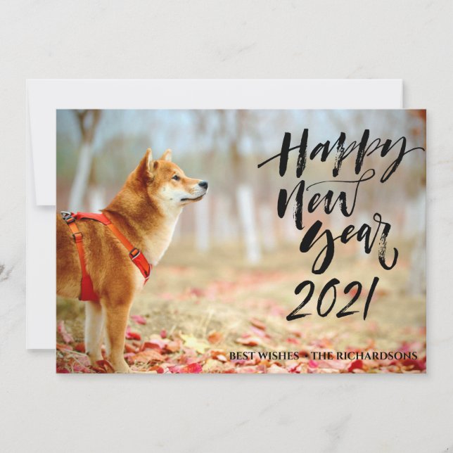 Cartes Pour Fêtes Annuelles HEUREUSE NOUVELLE ANNÉE 2021 | Script moderne phot (Devant)