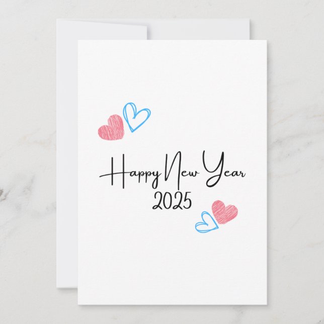 Cartes Pour Fêtes Annuelles HEUREUSE NOUVELLE ANNÉE 2025 Coeurs Bleu Rouge Car (Devant)
