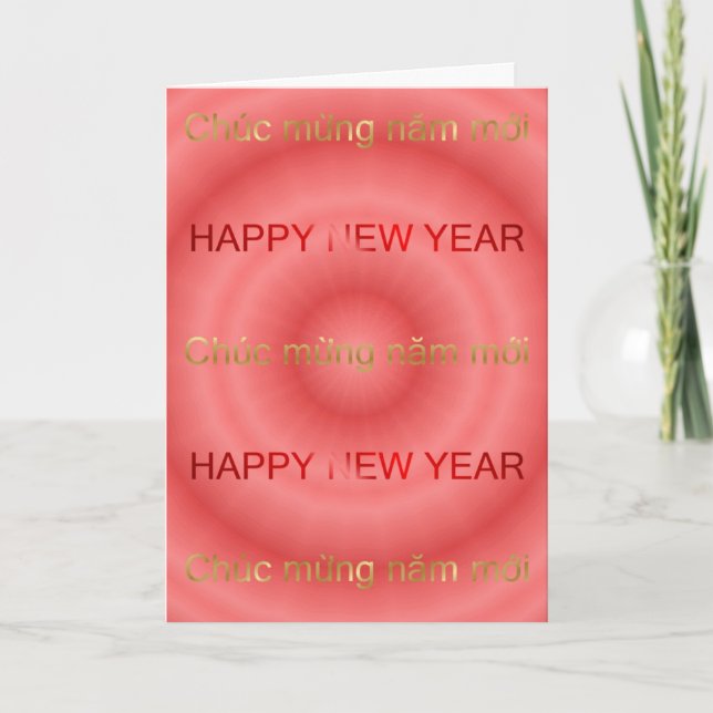 CARTES POUR FÊTES ANNUELLES HEUREUSE NOUVELLE ANNÉE ÉCRITE EN ANGLAIS & VIETNA (Devant)