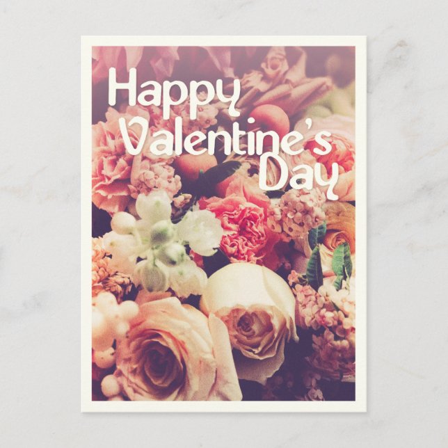 Cartes Pour Fêtes Annuelles Heureuse Sainte-Valentin avec Bouquet de fleurs Vi (Devant)