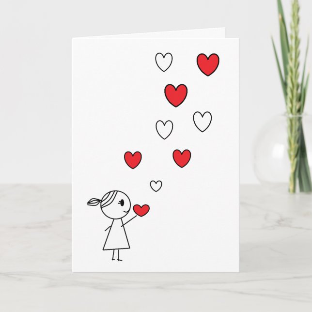 Cartes Pour Fêtes Annuelles Heureuse Sainte-Valentin Card Girl Throwing Hearts (Devant)