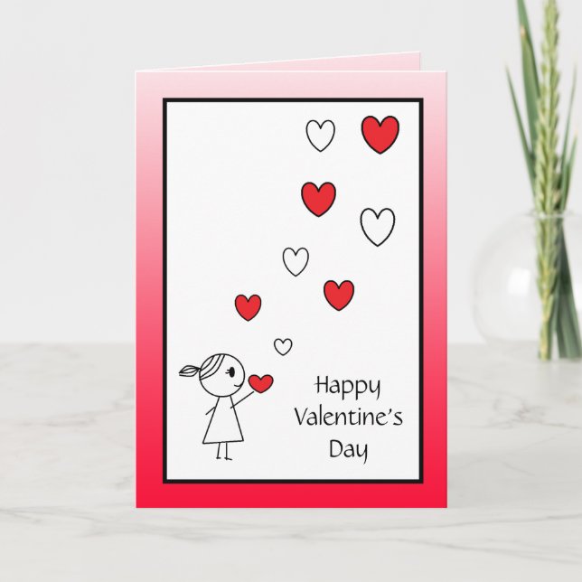Cartes Pour Fêtes Annuelles Heureuse Sainte-Valentin Card Girl Throwing Hearts (Devant)