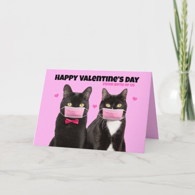 Cartes Pour Fêtes Annuelles Heureuse Sainte-Valentin des deux chats en masques (Devant)