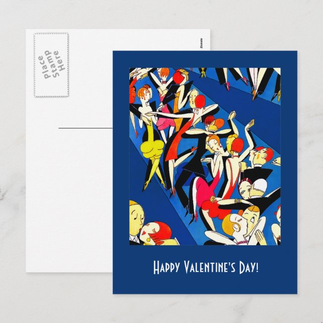 Cartes Pour Fêtes Annuelles Heureuse Sainte-Valentin. Design Art déco (Devant / Derrière)