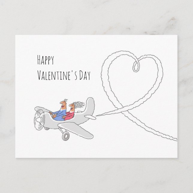 Cartes Pour Fêtes Annuelles Heureuse Sainte-Valentin Heart Love Couple Avion (Devant)
