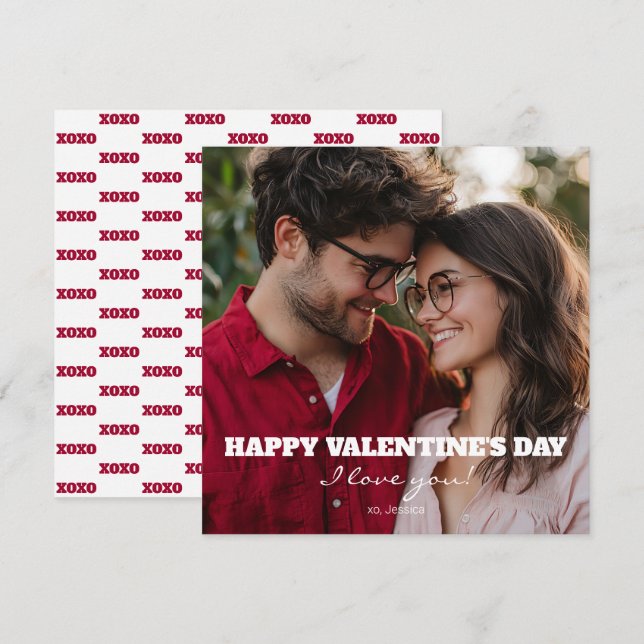 Cartes Pour Fêtes Annuelles Heureuse Sainte-Valentin Je t'aime XOXO Photo mode (Devant / Derrière)