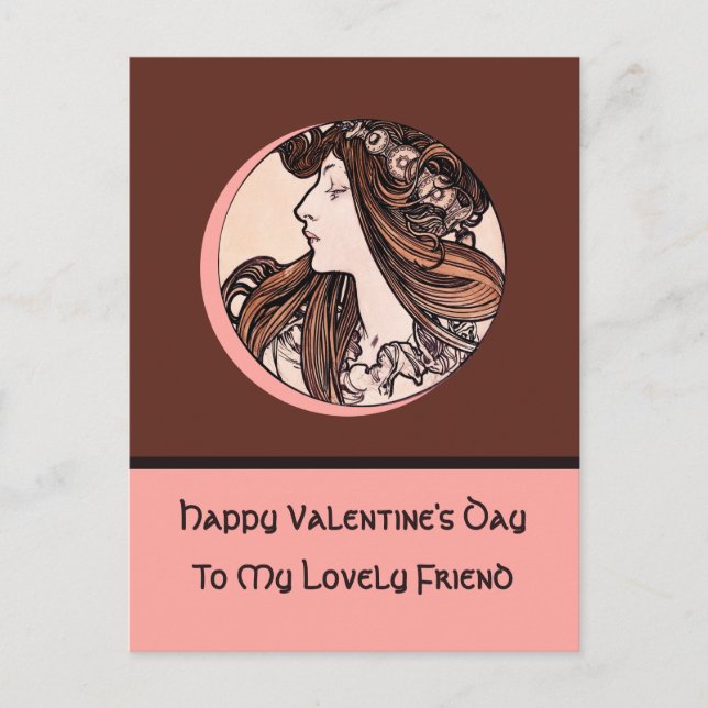 Cartes Pour Fêtes Annuelles Heureuse Sainte-Valentin Joli ami Mucha Rose (Devant)