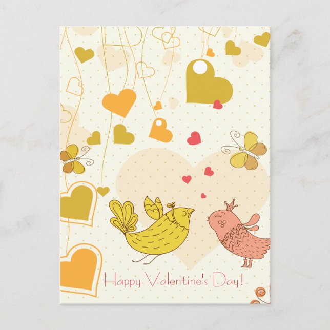 Cartes Pour Fêtes Annuelles Heureuse Sainte-Valentin mignon Oiseaux Coeurs Pap (Devant)
