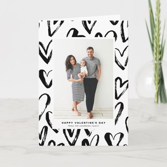 Cartes Pour Fêtes Annuelles Heureuse Sainte-Valentin Motif Rustic Black Hearts (Devant)