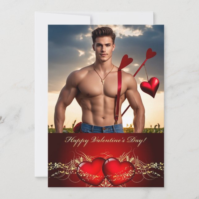 Cartes Pour Fêtes Annuelles Heureuse Sainte-Valentin Personnalisé Muscle Hunk (Devant)