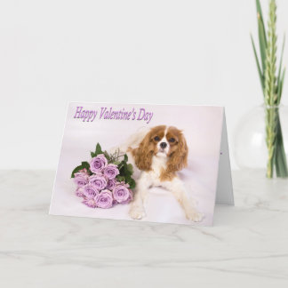 Cartes Pour Fêtes Annuelles Heureuse Sainte-Valentin Purple Roses et chiot