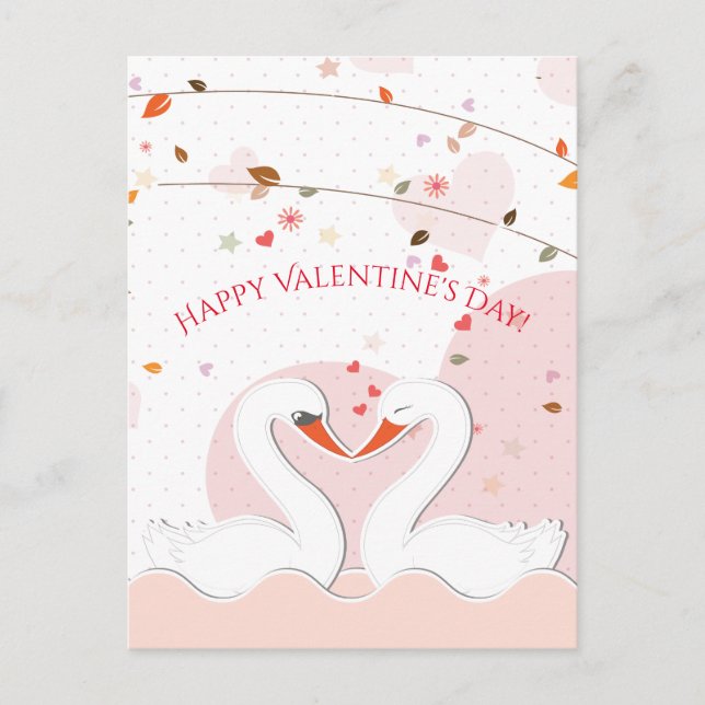 Cartes Pour Fêtes Annuelles Heureuse Sainte-Valentin Romantique Swans Coeurs (Devant)