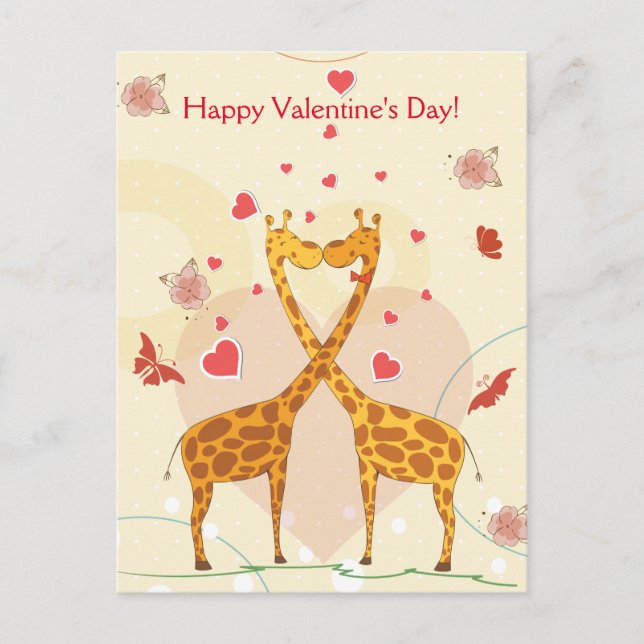 Cartes Pour Fêtes Annuelles Heureuse Sainte-Valentin Rose Cute Giraffes Coeur  (Devant)