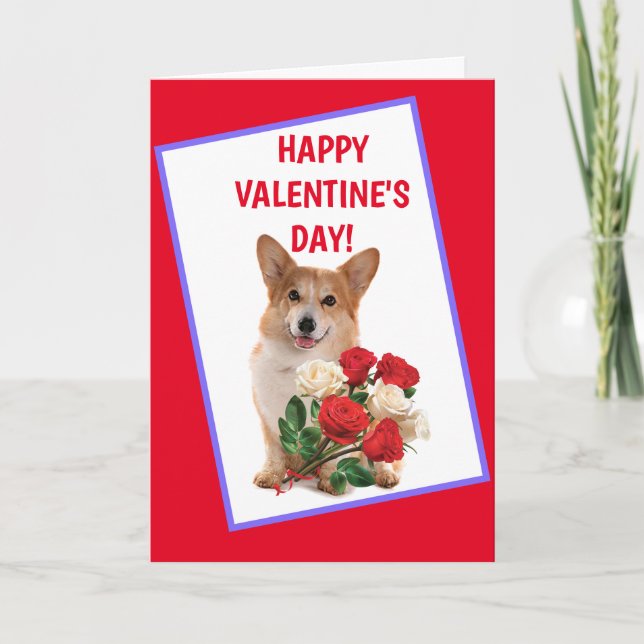 Cartes Pour Fêtes Annuelles Heureux Corgi Et Valentin Rose (Devant)
