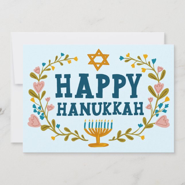Cartes Pour Fêtes Annuelles HEUREUX HANOUKKA Floral Wreath Menorah photos pers (Devant)