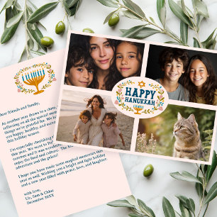 Cartes Pour Fêtes Annuelles HEUREUX HANOUKKA Floral Wreath Menorah photos pers