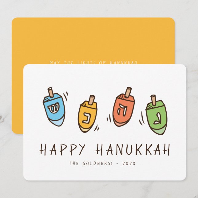 Cartes Pour Fêtes Annuelles Heureux Hanoukka Modern Dreidel (Devant / Derrière)
