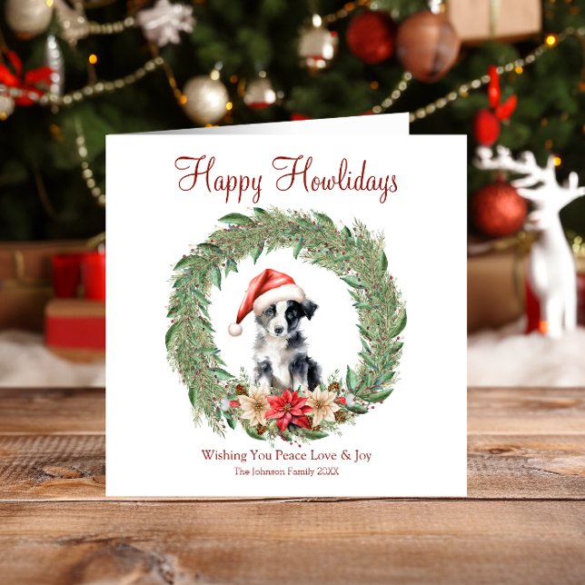 Cartes Pour Fêtes Annuelles Heureux Howlidays mignon frontière Collie Chien (Créateur téléchargé)