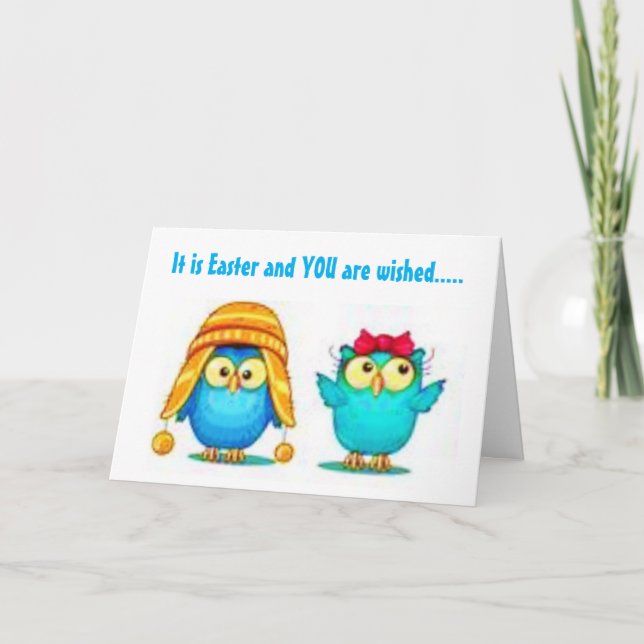 CARTES POUR FÊTES ANNUELLES **HEUREUX OWLS** VOUS SOUHAITEZ UN PÂQUES AMUSANT! (Devant)