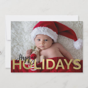 Cartes Pour Fêtes Annuelles HEUREUX VACANCES Gold Foil & Black Photo moderne