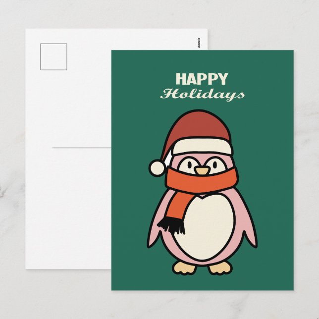 Cartes Pour Fêtes Annuelles heureux vacances pingouin rose (Devant / Derrière)