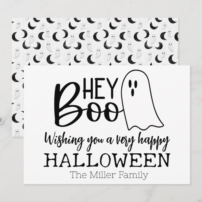 Cartes Pour Fêtes Annuelles Hey Boo - Un Salutation Ghointante (Devant / Derrière)