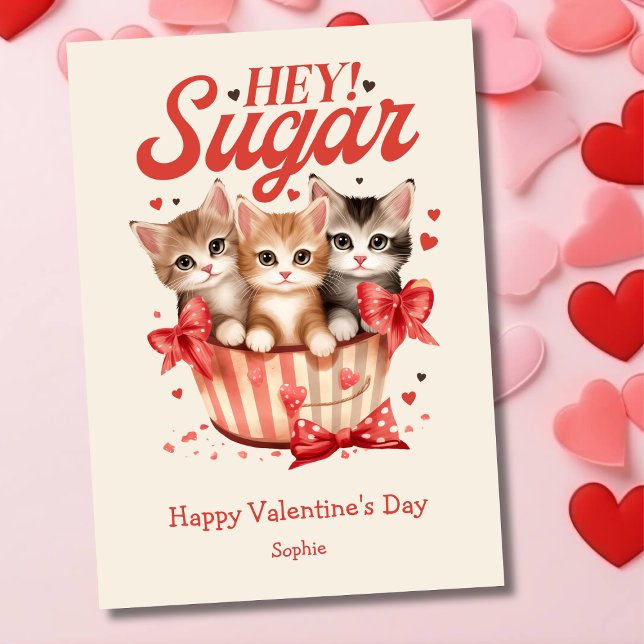 Cartes Pour Fêtes Annuelles Hey chatons sucrés chatons rétro Valentines Jour (Créateur téléchargé)