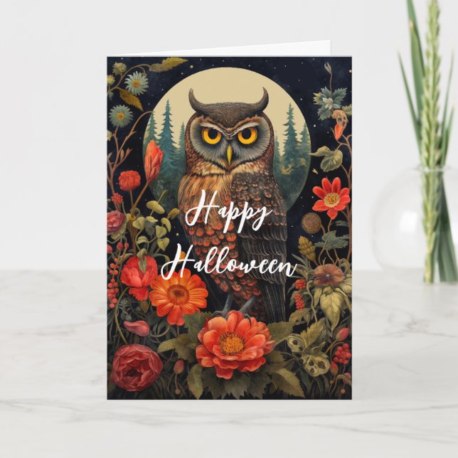 Cartes Pour Fêtes Annuelles Hibou à la nuit avec une Pleine lune Halloween (Devant)