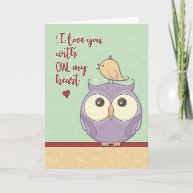 Cartes Pour Fêtes Annuelles Hibou d'amour le jour de Valentines (Devant)