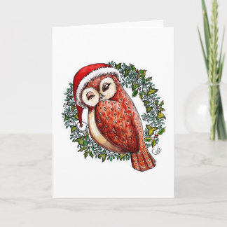 Cartes Pour Fêtes Annuelles Hibou de Noël dans un casquette de Père Noël