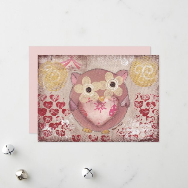 Cartes Pour Fêtes Annuelles Hibou de vacances (Devant/Arrière en situation)