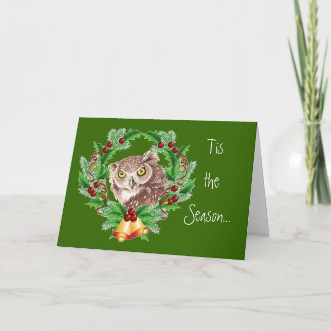 Cartes Pour Fêtes Annuelles Hibou drôle de Noël avec l'humour d'oiseau (Devant)