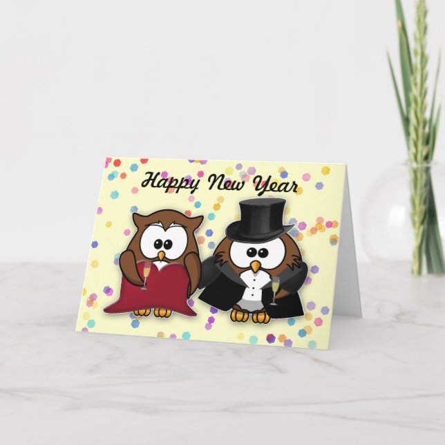 Cartes Pour Fêtes Annuelles hibou du Nouvel An (Devant)