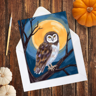 Cartes Pour Fêtes Annuelles Hibou Effrayant Pleine Lune Joyeux Halloween