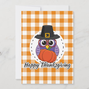 Cartes Pour Fêtes Annuelles Hibou pèlerin sur carreaux orange - Bonne Action d
