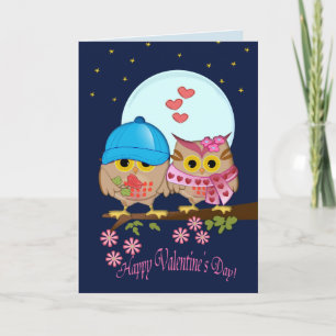 Cartes Pour Fêtes Annuelles Hiboux de Valentine de lune bleue et texte fait