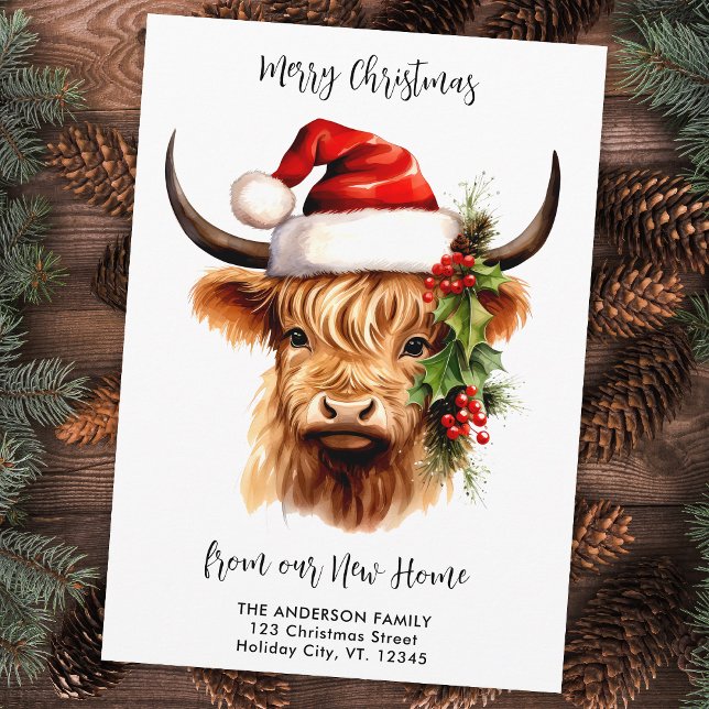 Cartes Pour Fêtes Annuelles Highland Cow Festive Nouvelle maison Joyeux Noël (Créateur téléchargé)