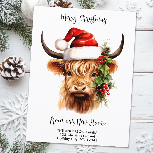 Cartes Pour Fêtes Annuelles Highland Cow Festive Nouvelle maison Joyeux Noël (Créateur téléchargé)