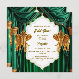 Cartes Pour Fêtes Annuelles Hindi Hindou émeraude vert or indien éléphants ind