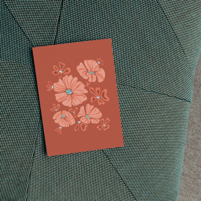 Cartes Pour Fêtes Annuelles Hippie Blooms : Artwork Abstrait Red Flower Power (Créateur téléchargé)