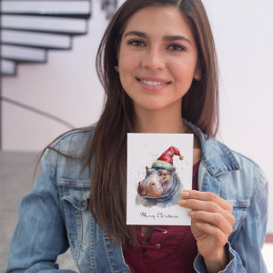 Cartes Pour Fêtes Annuelles Hippo de Noël, personnalisable
