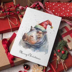 Cartes Pour Fêtes Annuelles Hippo de Noël personnalisable