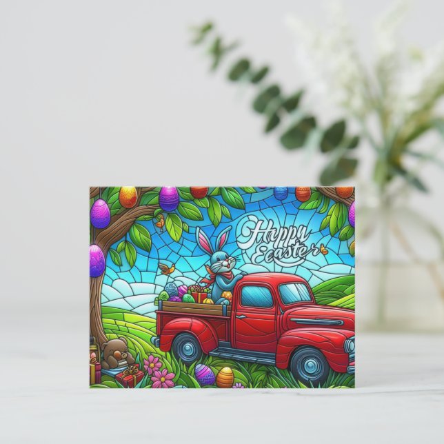 Cartes Pour Fêtes Annuelles Hippo de Pâques violet (Debout devant)